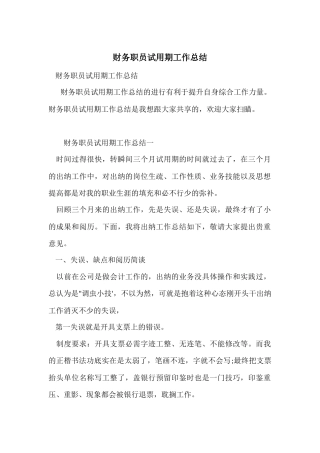 财务职员试用期工作总结