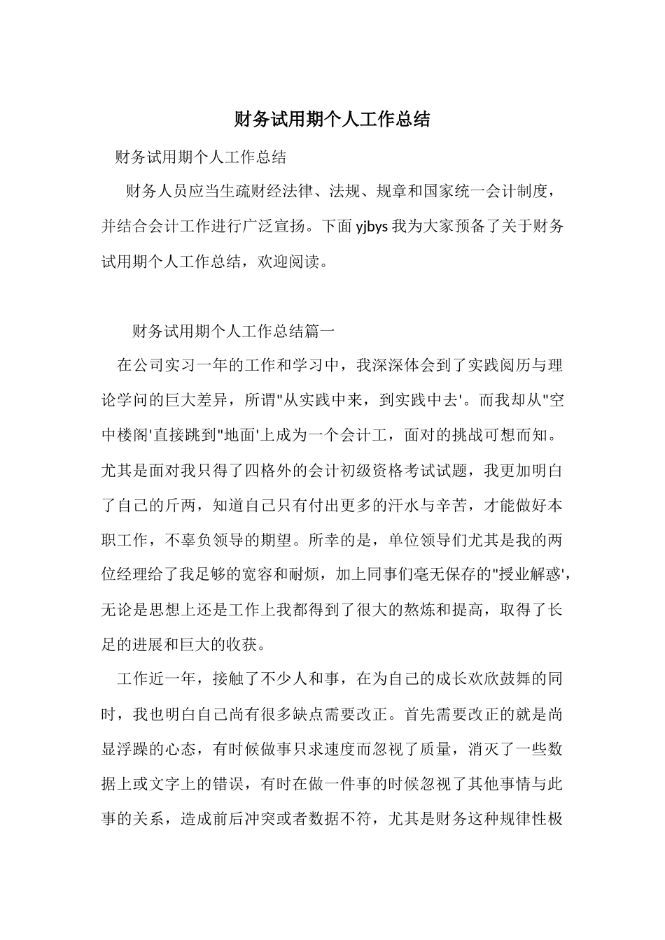 财务试用期个人工作总结-2_第1页
