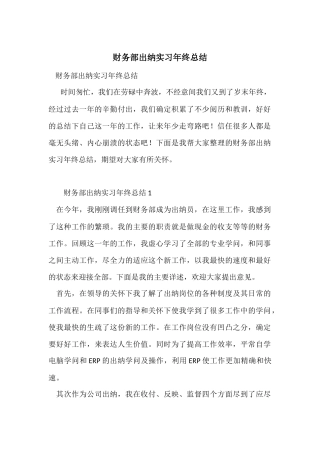 财务部出纳实习年终总结