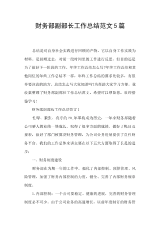 财务部副部长工作总结范文5篇