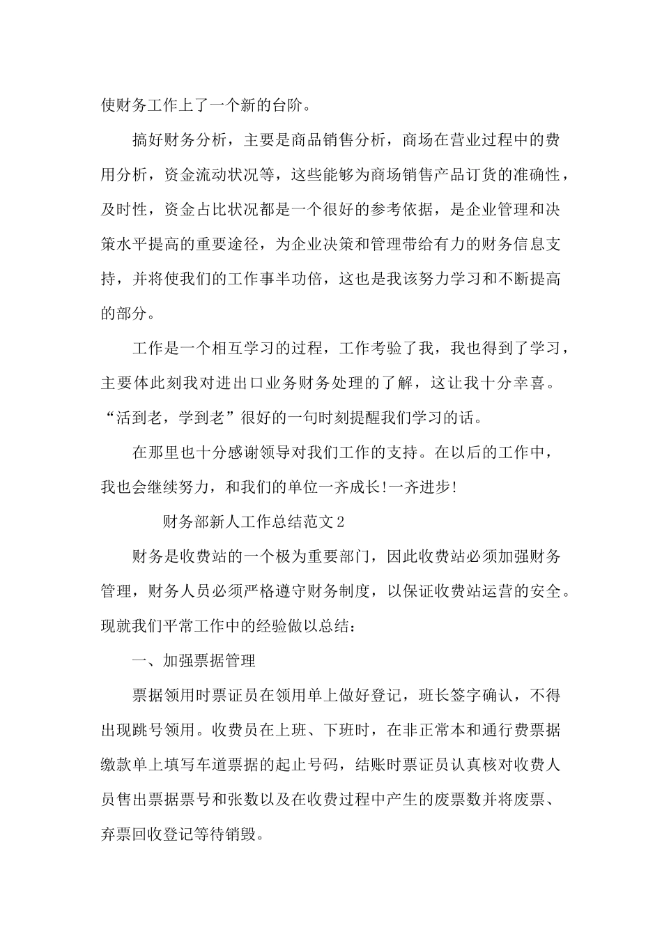 财务部新人工作总结范文5篇_第2页