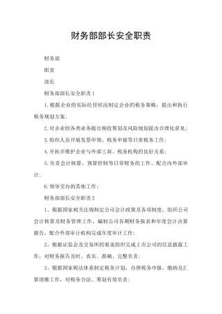 财务部部长安全职责