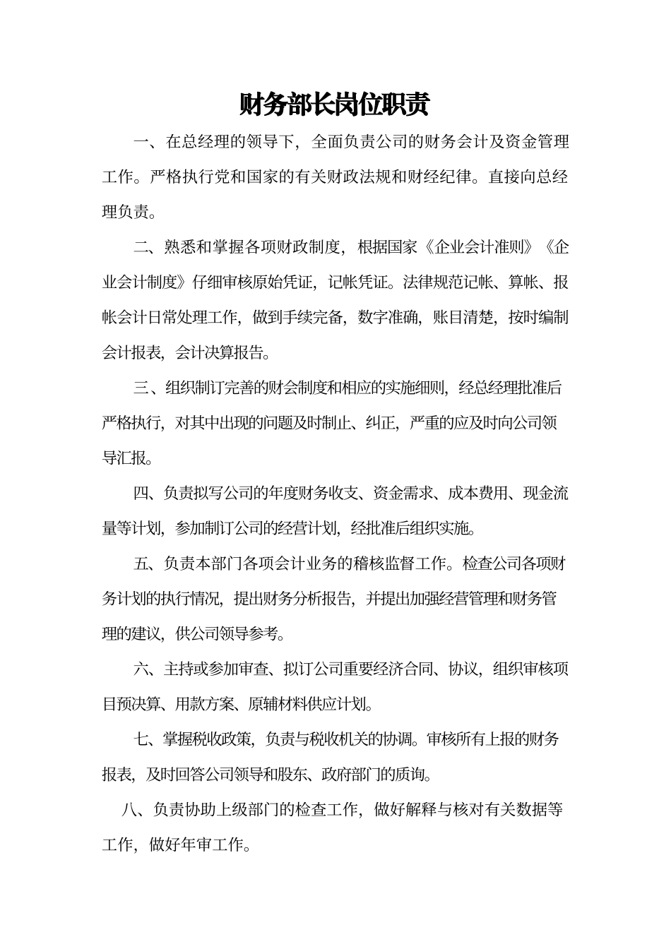 财务部长岗位职责_第1页
