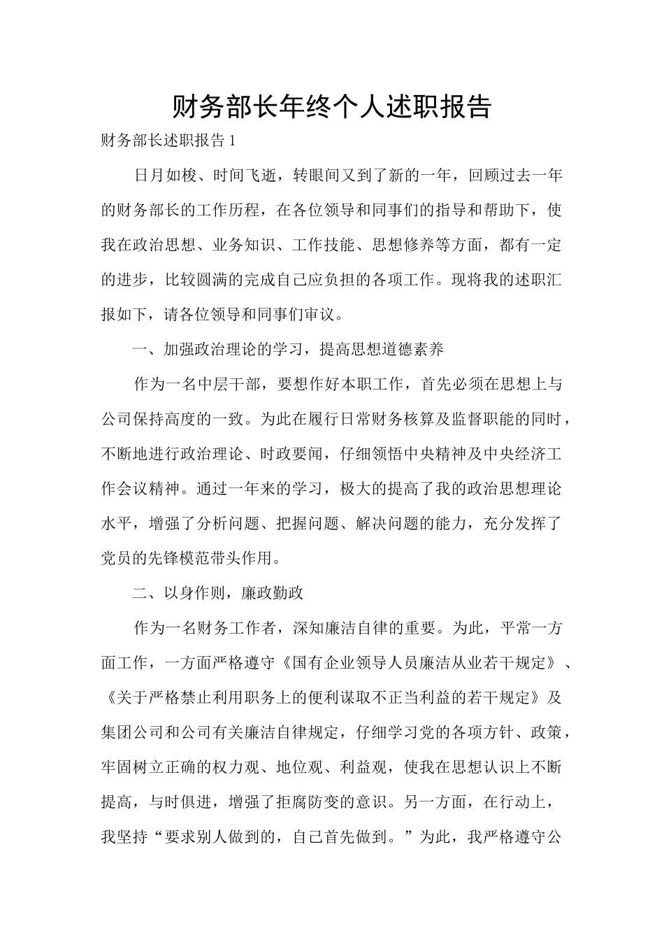 财务部长年终个人述职报告_第1页