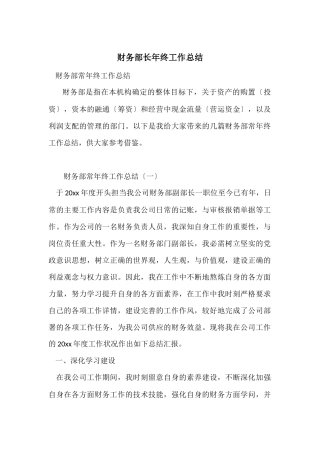 财务部长年终工作总结