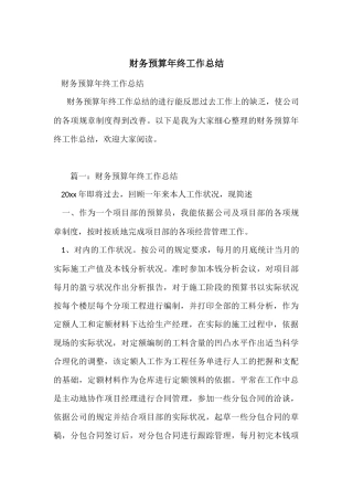 财务预算年终工作总结