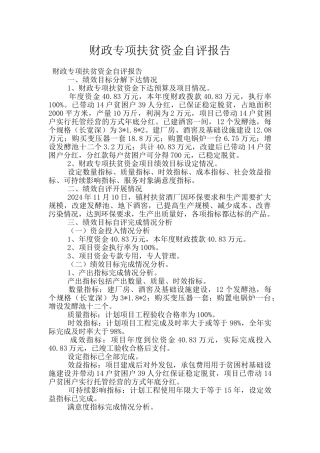 财政专项扶贫资金自评报告
