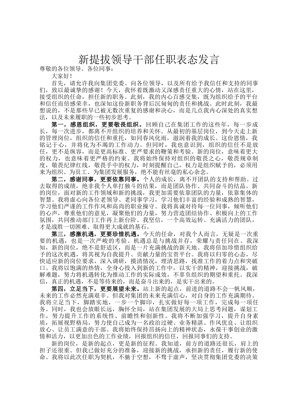 新提拔领导干部任职表态发言_第1页