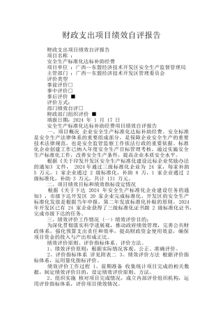 财政支出项目绩效自评报告