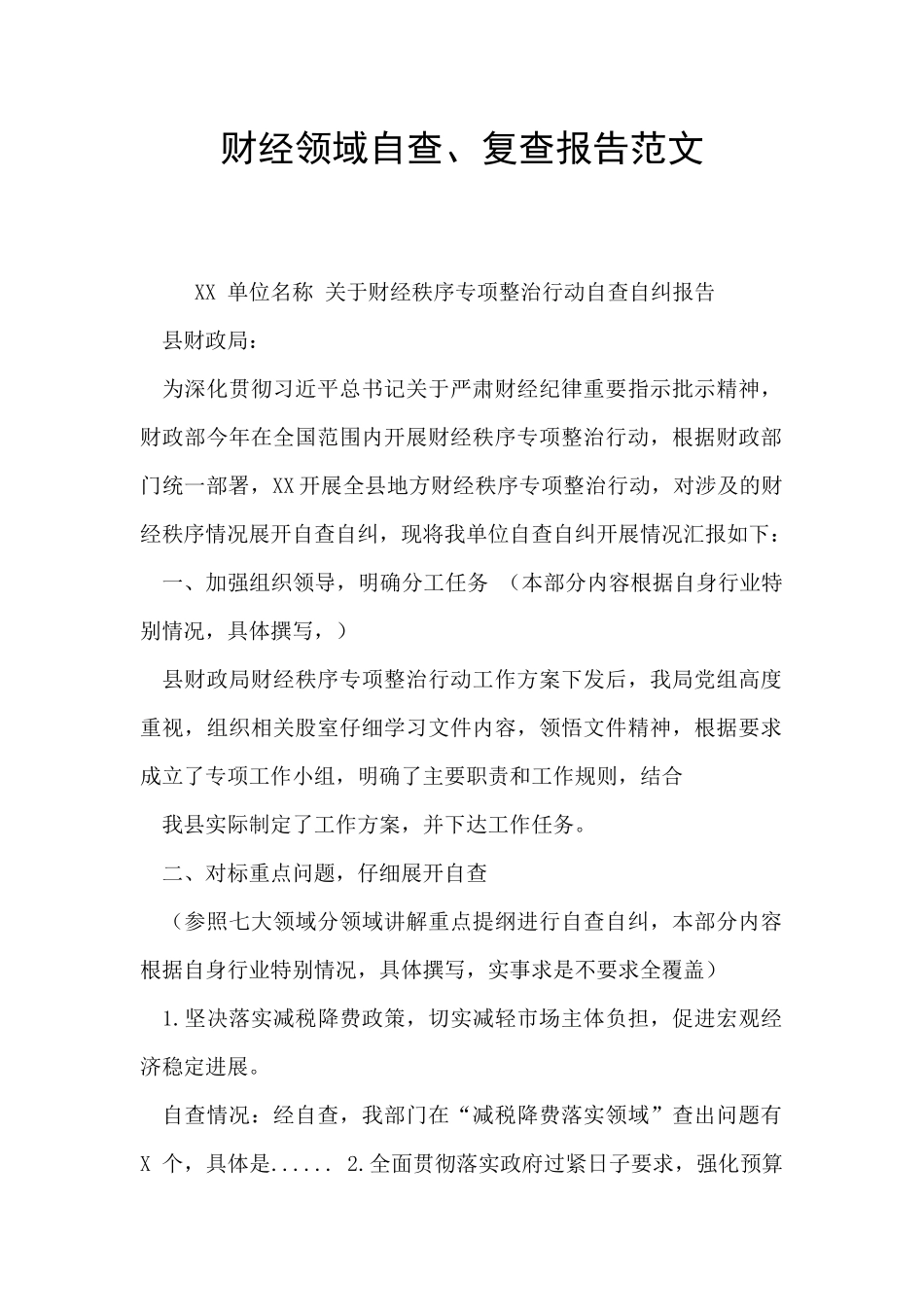 财经领域自查、复查报告范文_第1页