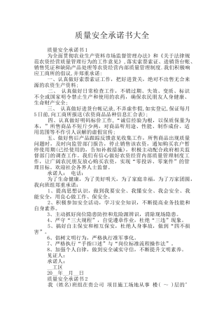 质量安全承诺书大全