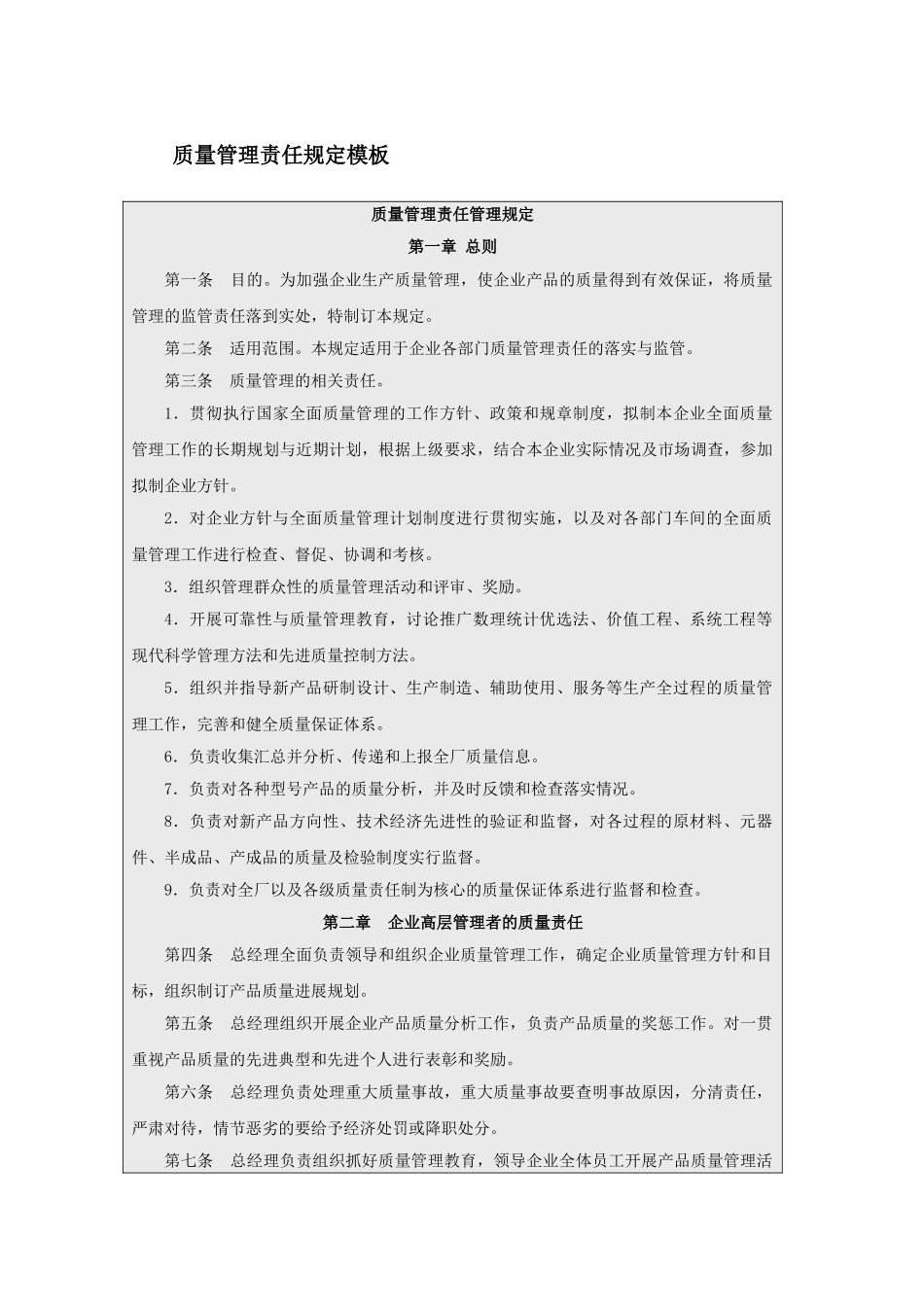 质量管理责任规定模板_第1页