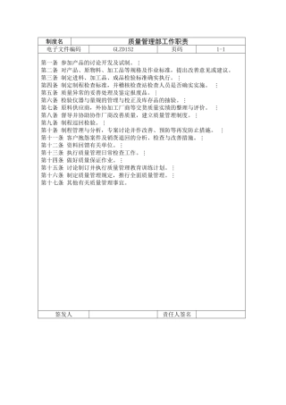 质量管理部工作职责范本