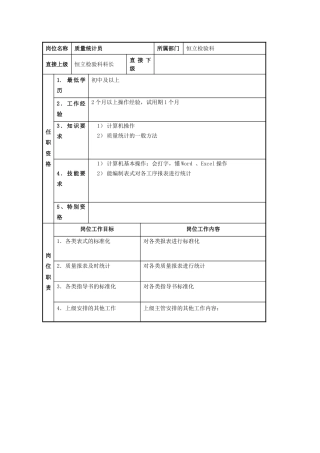 质量统计员岗位规范