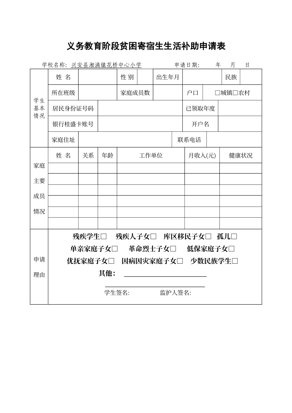 贫困寄宿生生活补助申请表_第1页
