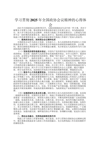 学习贯彻2025年全国政协会议精神的心得体会