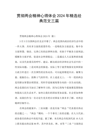 贯彻两会精神心得体会2024年精选经典范文三篇
