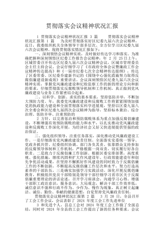 贯彻落实会议精神状况汇报