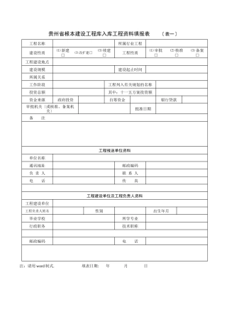 贵州省基本建设项目库入库项目资料填报表
