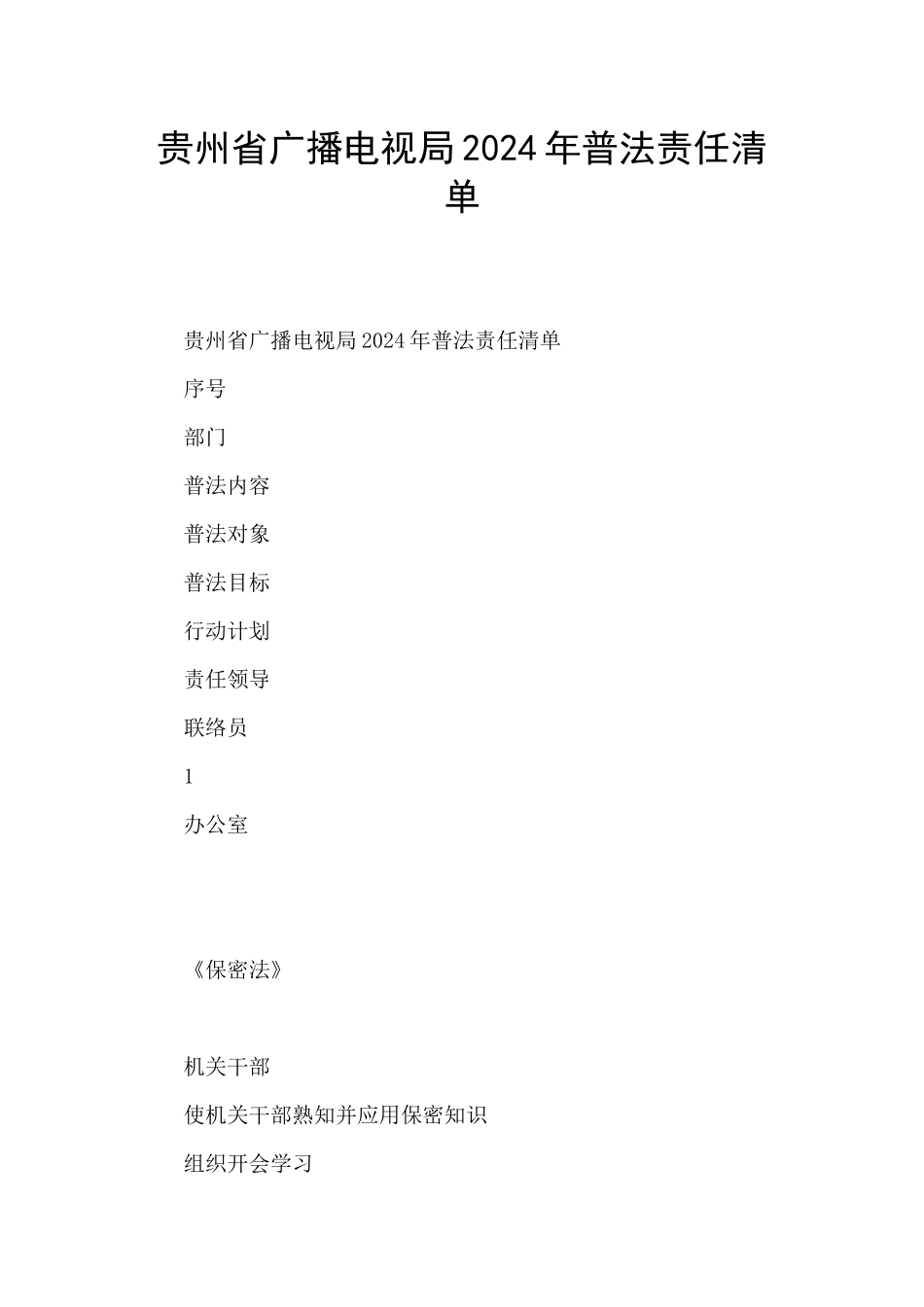 贵州省广播电视局2024年普法责任清单_第1页