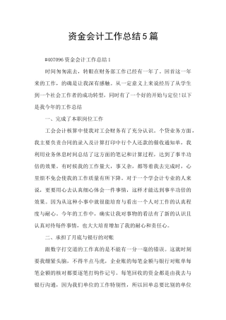 资金会计工作总结5篇