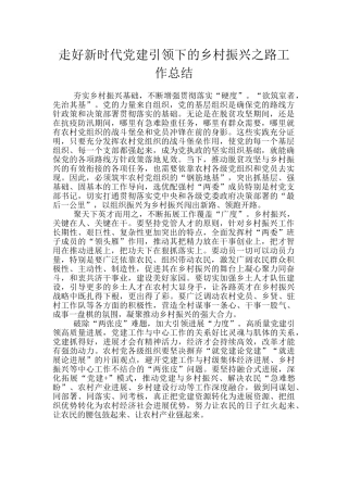 走好新时代党建引领下的乡村振兴之路工作总结