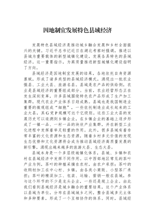 因地制宜发展特色县域经济