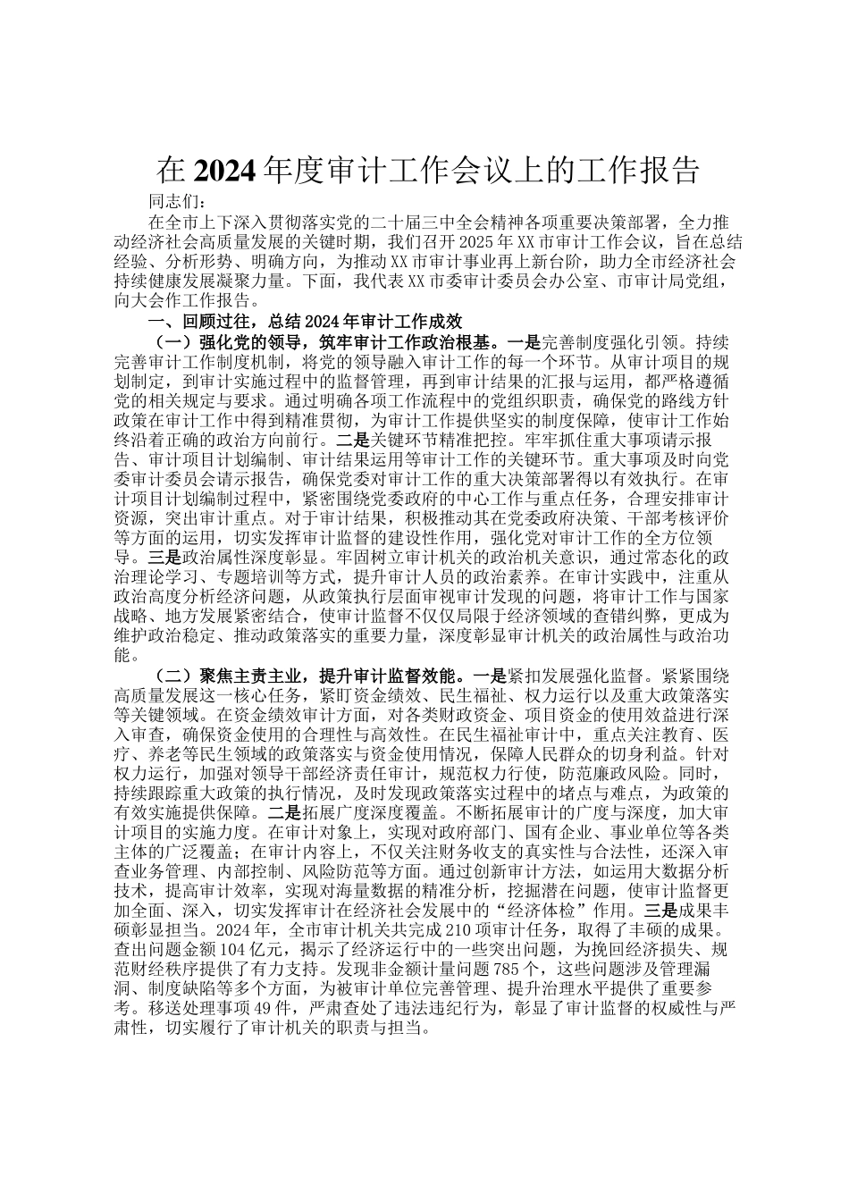 在2024年度审计工作会议上的工作报告_第1页