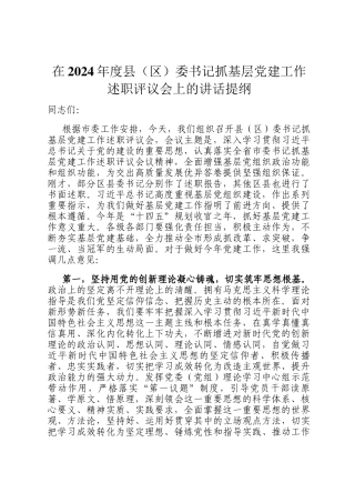 在2024年度县（区）委书记抓基层党建工作述职评议会上的讲话提纲