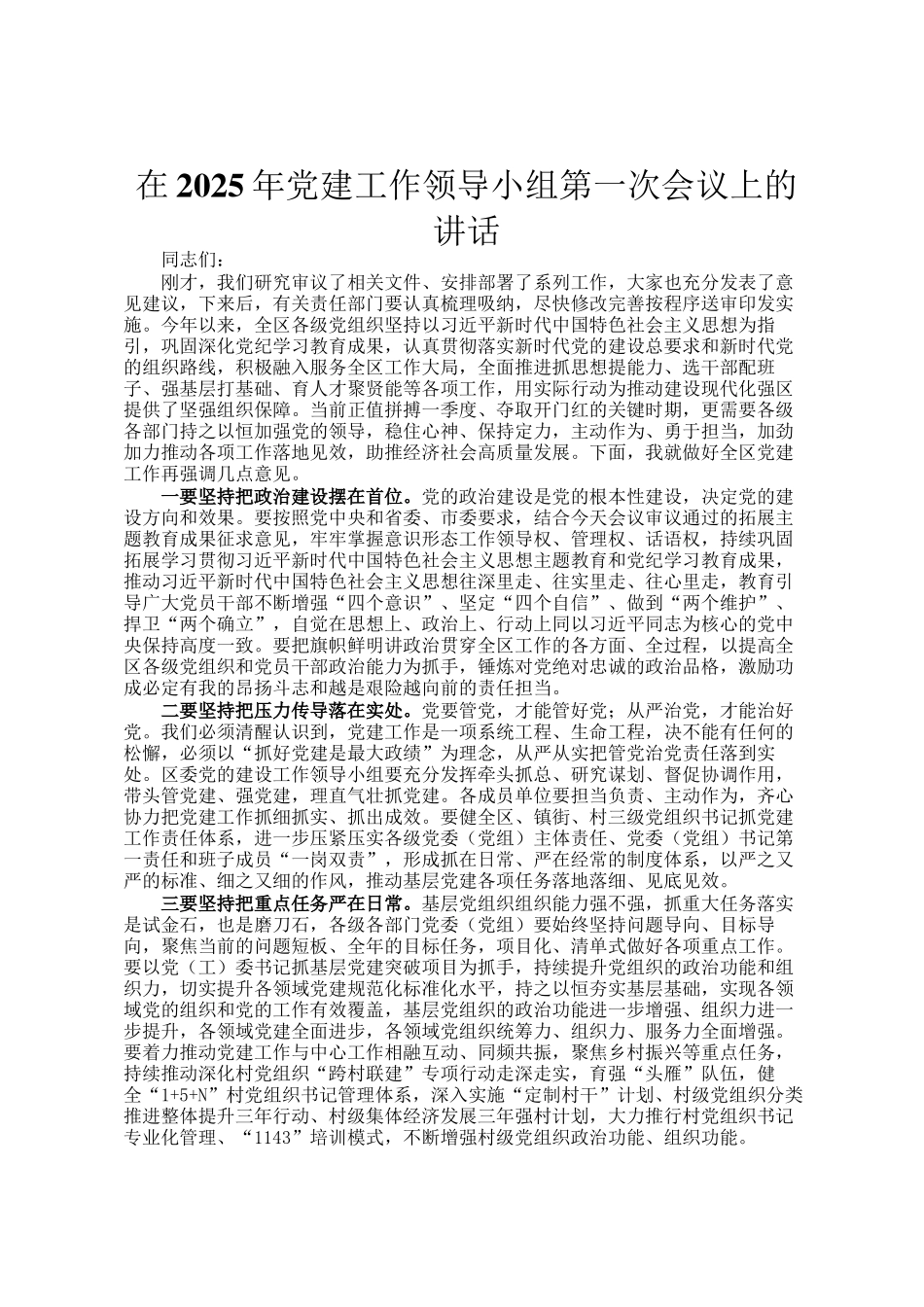 在2025年党建工作领导小组第一次会议上的讲话_第1页