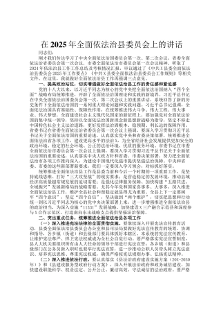 在2025年全面依法治县委员会上的讲话