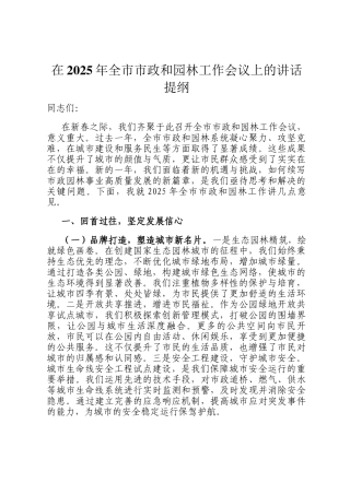 在2025年全市市政和园林工作会议上的讲话提纲