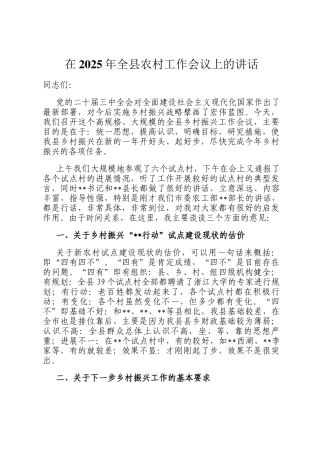 在2025年全县农村工作会议上的讲话