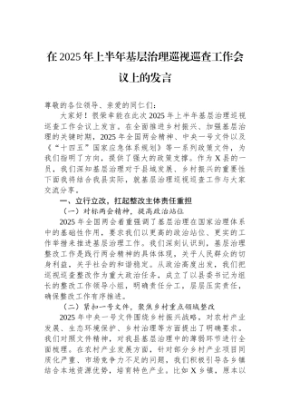 在2025年上半年基层治理巡视巡查工作会议上的发言