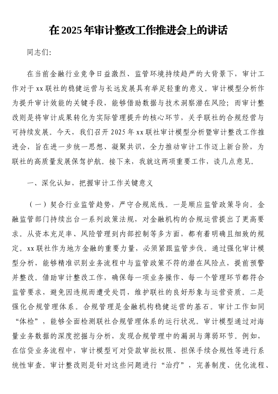 在2025年审计整改工作推进会上的讲话_第1页