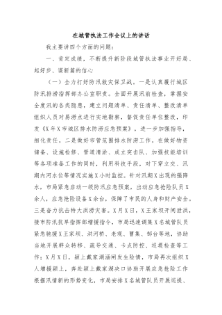 在城管执法工作会议上的讲话