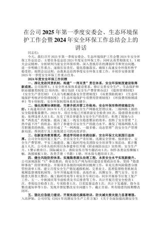 在公司2025年第一季度安委会、生态环境保护工作会暨2024年安全环保工作总结会上的讲话
