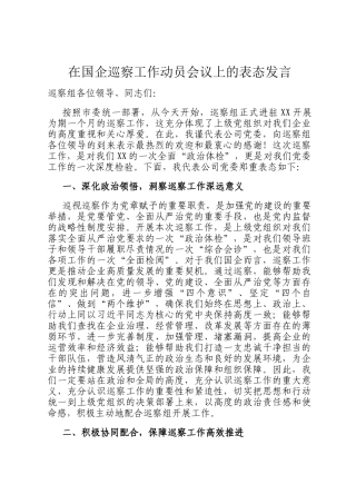 在国企巡察工作动员会议上的表态发言