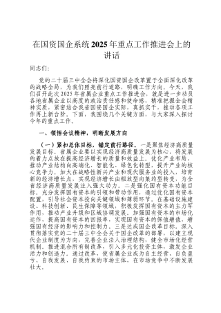 在国资国企系统2025年重点工作推进会上的讲话