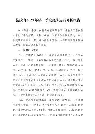 县政府2025年第一季度经济运行分析报告