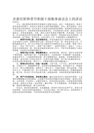 在新任职和晋升职级干部集体谈话会上的讲话