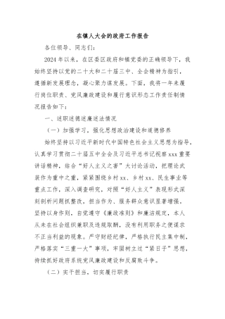 在镇人大会的政府工作报告