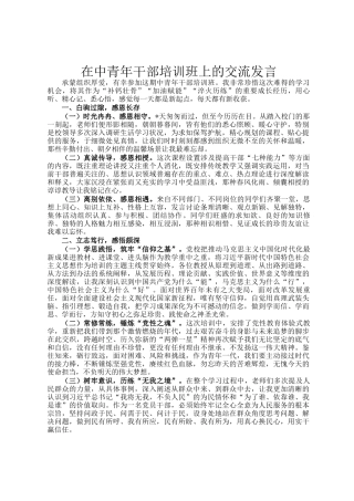 在中青年干部培训班上的交流发言