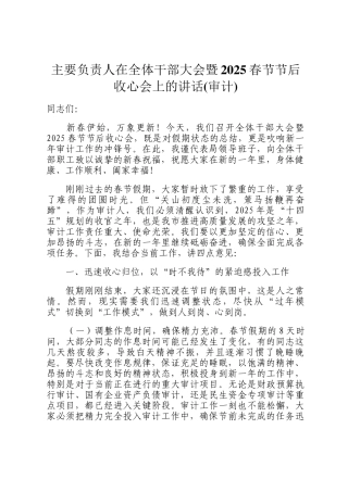 主要负责人在全体干部大会暨2025春节节后收心会上的讲话(审计)