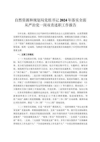 自然资源和规划局党组书记2024年落实全面从严治党一岗双责述职工作报告