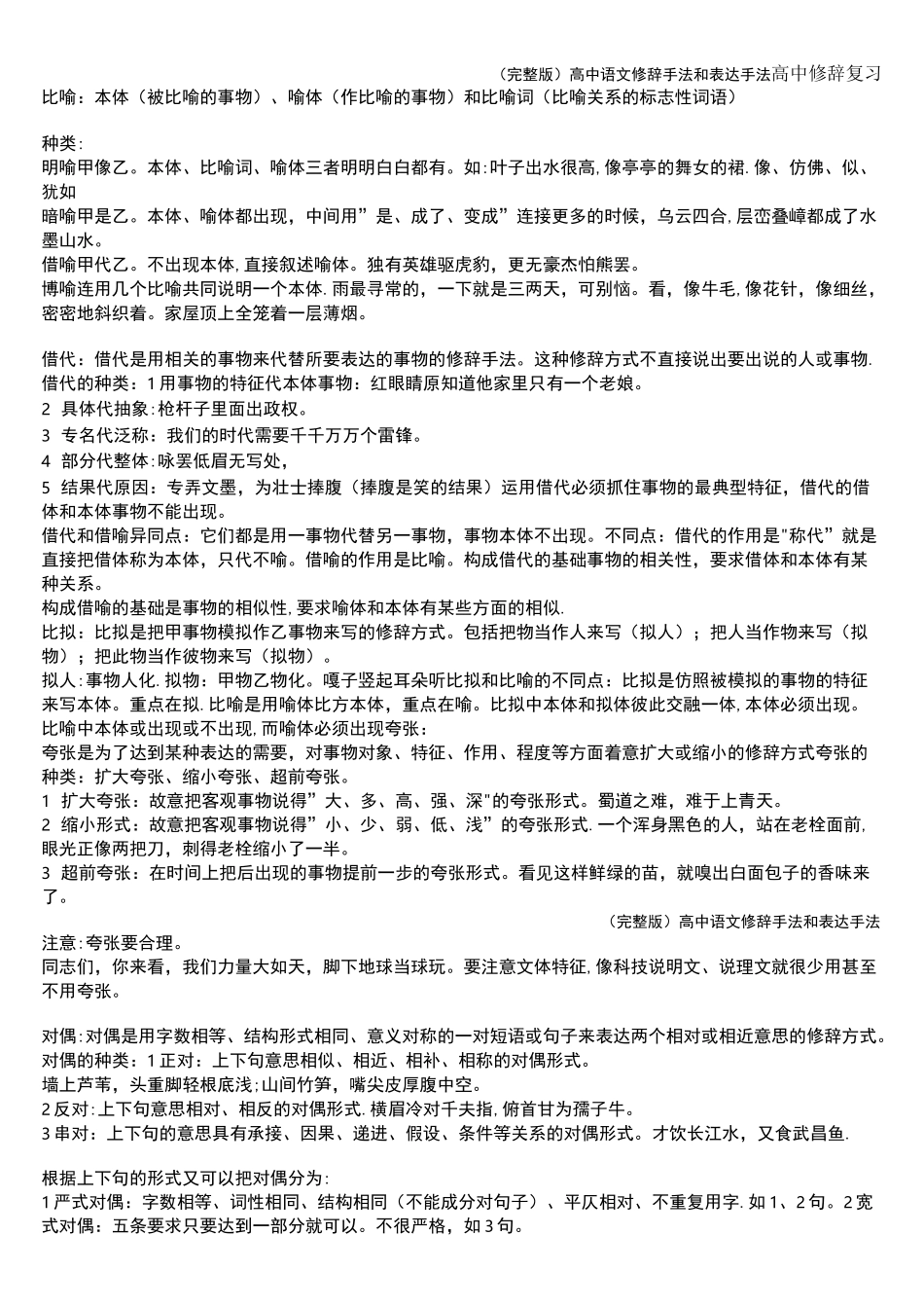 (完整版)高中语文修辞手法和表达手法_第1页