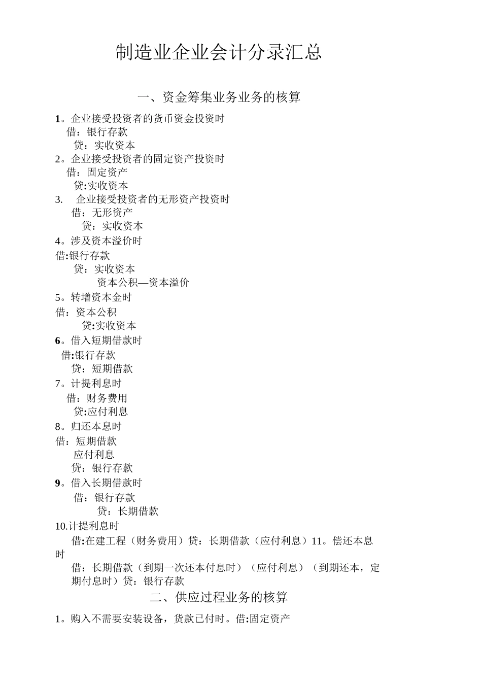 制造业企业主要会计分录汇总_第1页