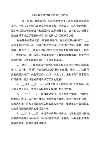 2022年开展村规民约的工作总结