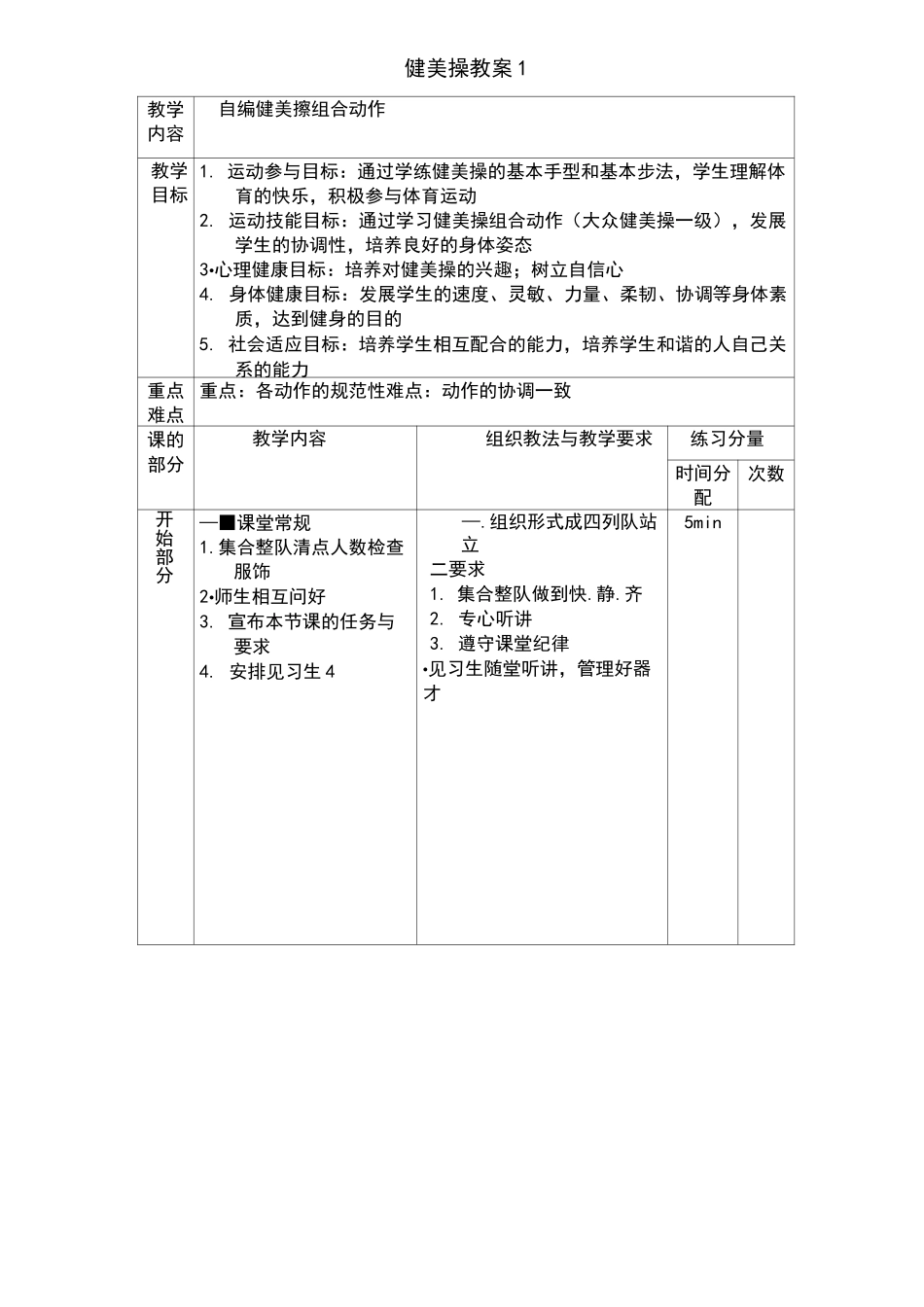 大众一级健美操教案全套_第1页
