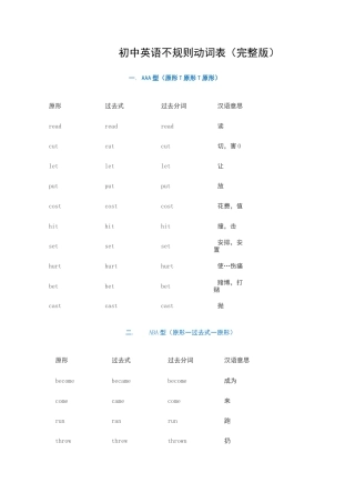 初中英语不规则动词表(完整版)